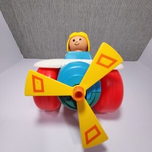 Vintage 1980 Fisher Price Little People Airplane #171 Pull Toy Pilot Propeller
